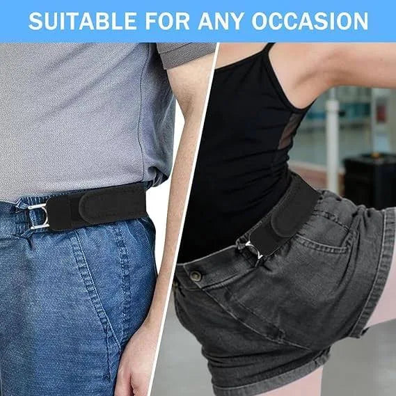 Metal Adjustable No Buckle Belts for Men and Women with Hook (2Pcs)