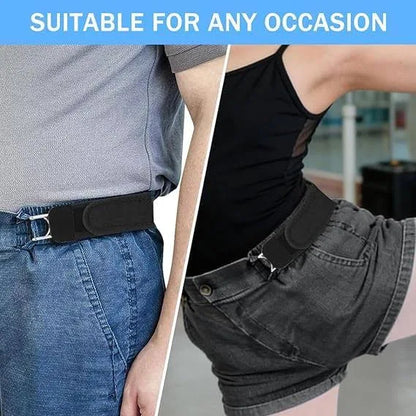 Metal Adjustable No Buckle Belts for Men and Women with Hook (2Pcs)